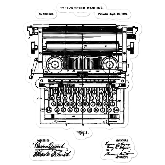 Production Apparel Stickers Typewriter Patent 5.5x5.5